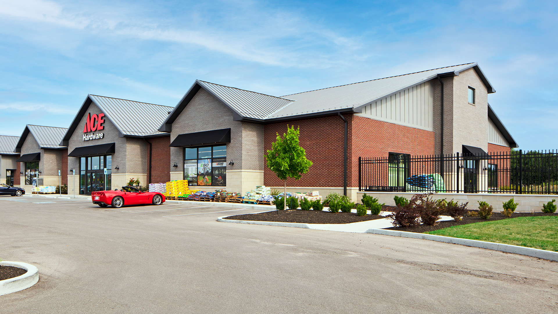 front of business and parking lot of the Benge's Hardware-Westfield store near SR 32 and Carey Road in east Westfield, Indiana