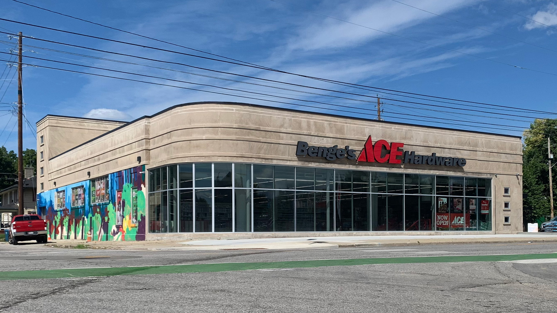 front of business and parking lot of the Benge's Hardware-Midtown store in the Butler-Tarkington neighborhood of Indianapolis, Indiana