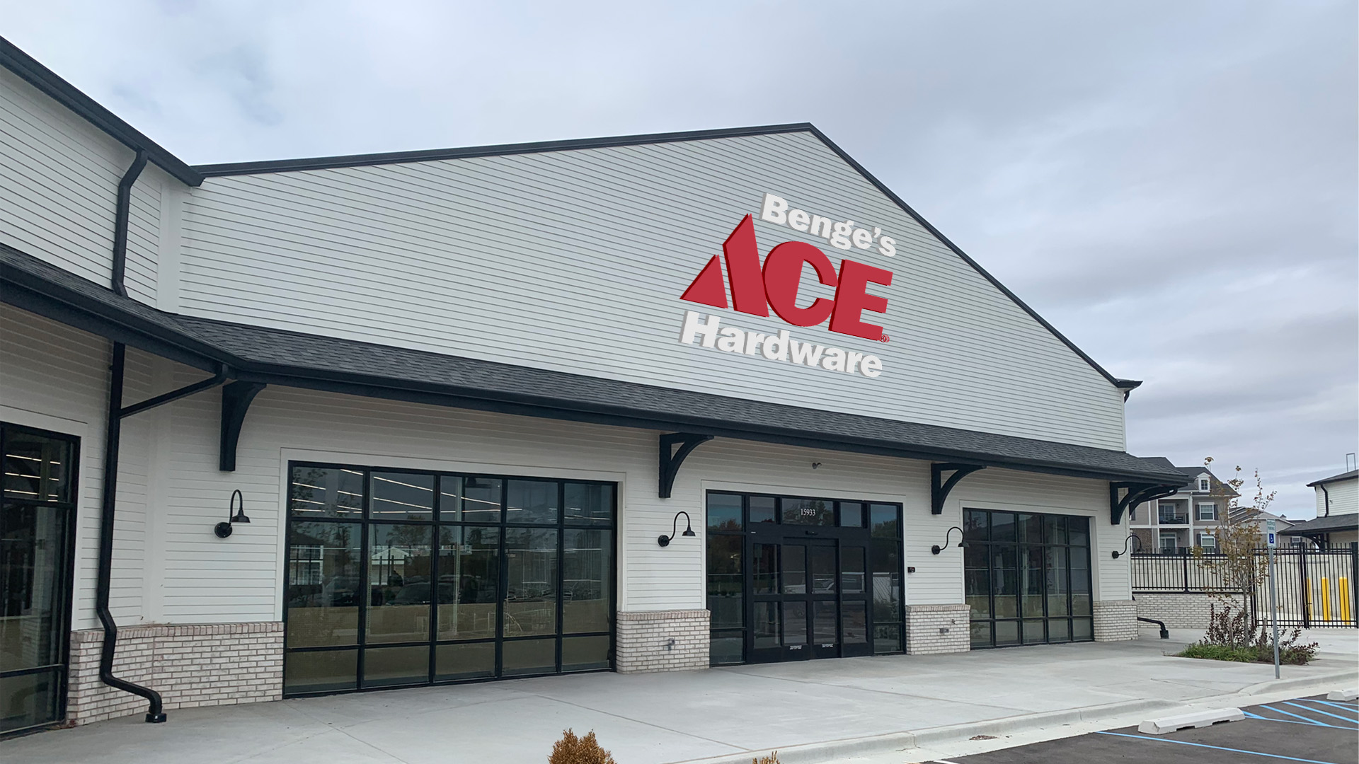 front of business and parking lot of the Benge's Hardware-Spring Mill store on the western side of Westfield, Indiana